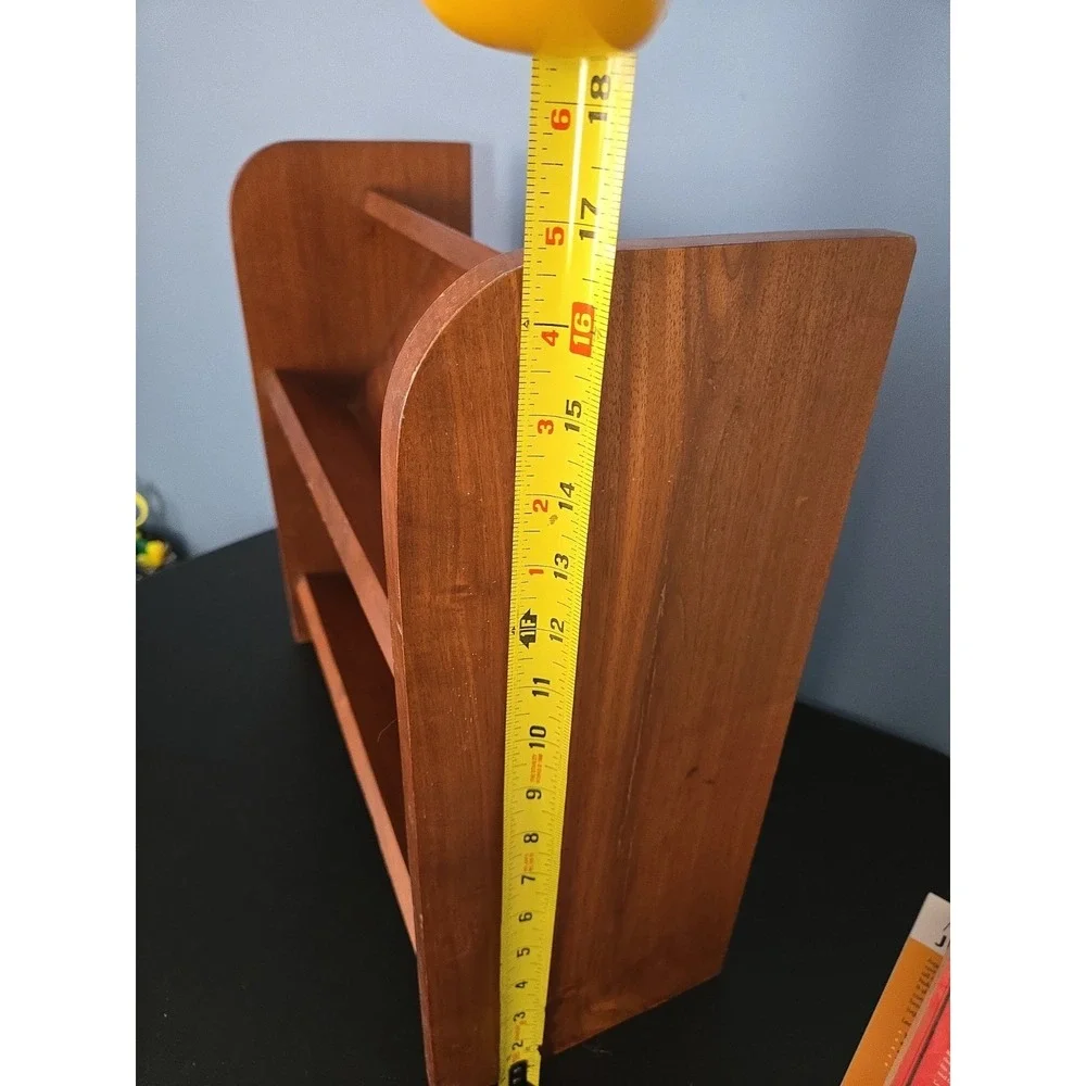 Vintage Solid Walnut 2 Shelf Bookshelf Angled Stand Rack 17